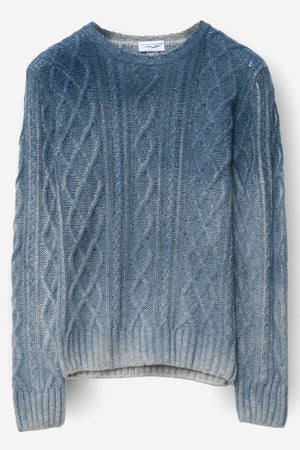Aran Knit Crewneck in Blue Grey Fade Kent Wool - Ploumanac'h