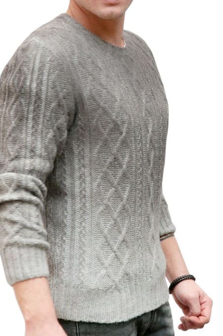 Aran Knit Crewneck in Brown Grey Fade Kent Wool - Ploumanac'h