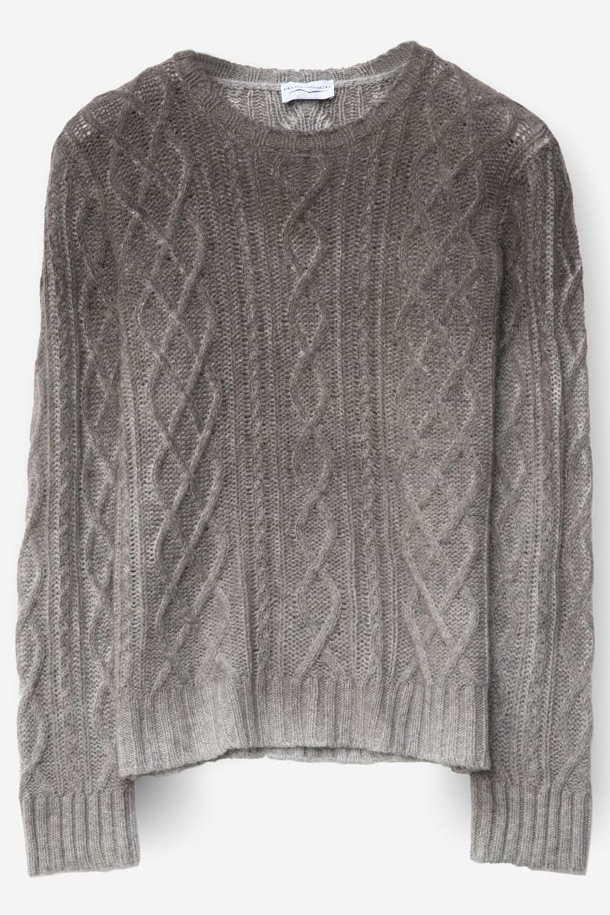 Aran Knit Crewneck in Brown Grey Fade Kent Wool - Ploumanac'h