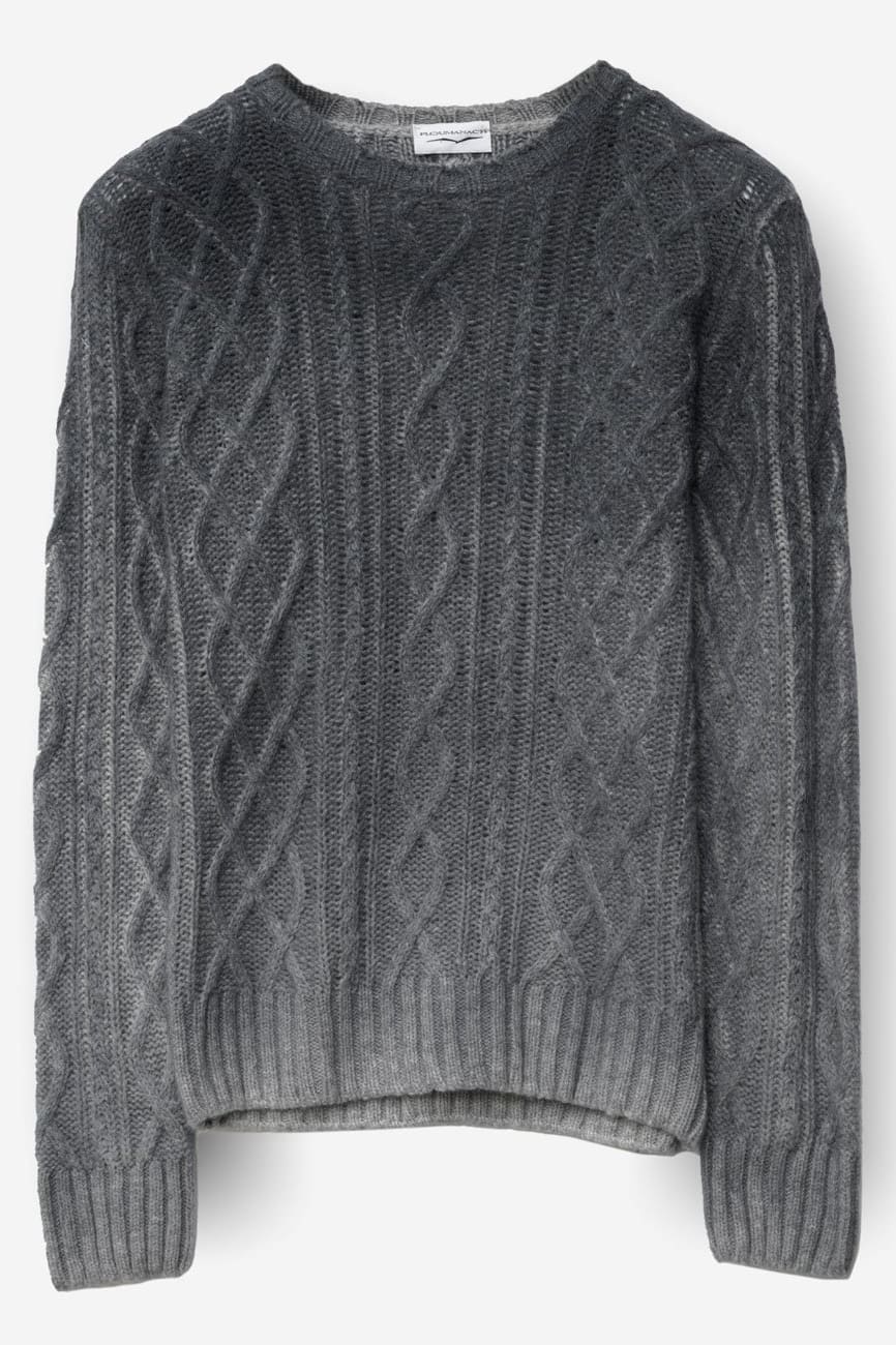 Aran Knit Crewneck in Dark to Light Grey Fade Kent Wool - Ploumanac'h