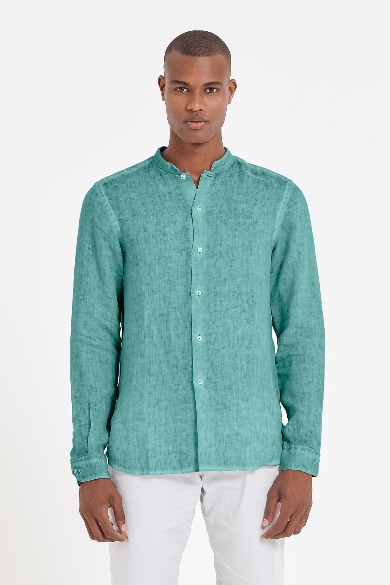 Banded Collar Linen Shirt - Bahama - Shirts