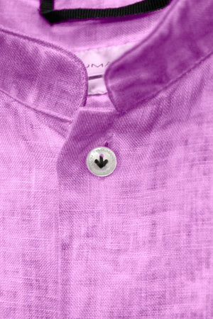 Banded Collar Linen Shirt - Bouganvillea - Shirts