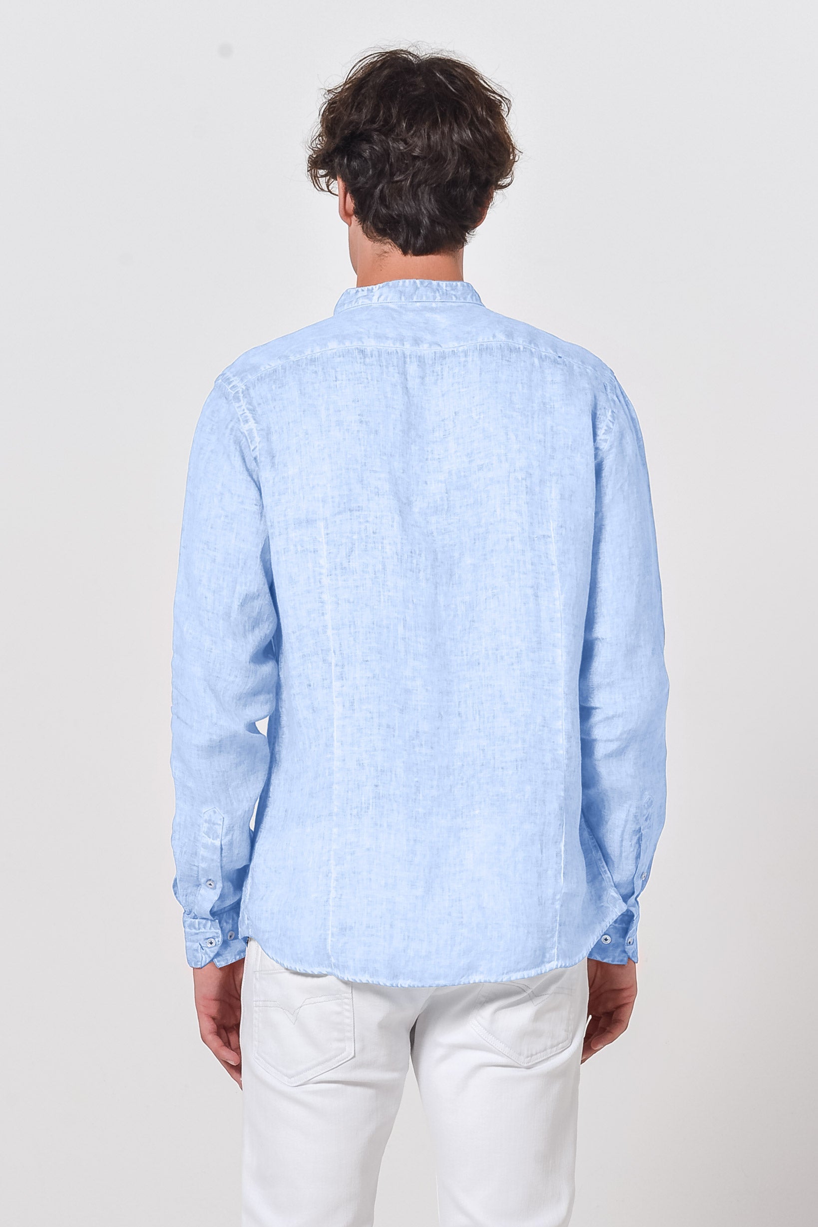 Banded Collar Linen Shirt - Cielo - Shirts