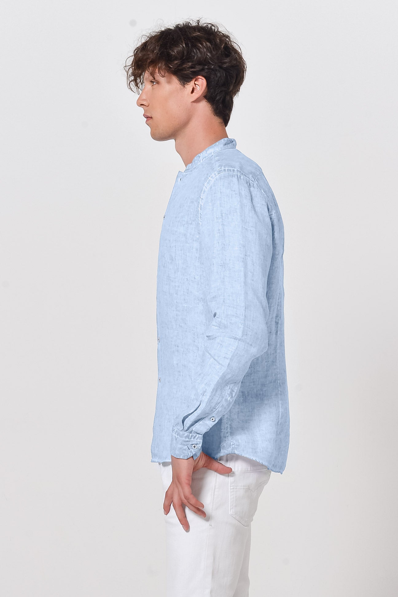 Banded Collar Linen Shirt - Fiji - Shirts