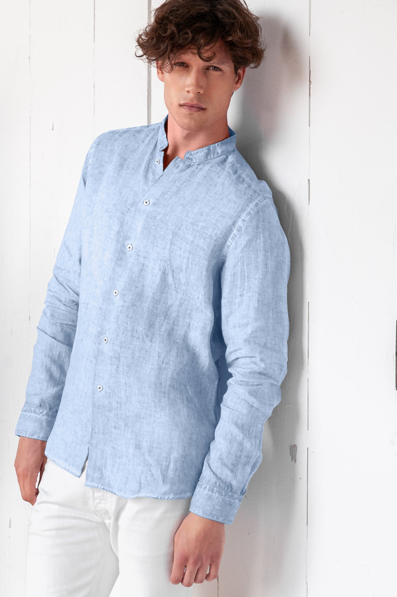 Banded Collar Linen Shirt - Fiji - Shirts