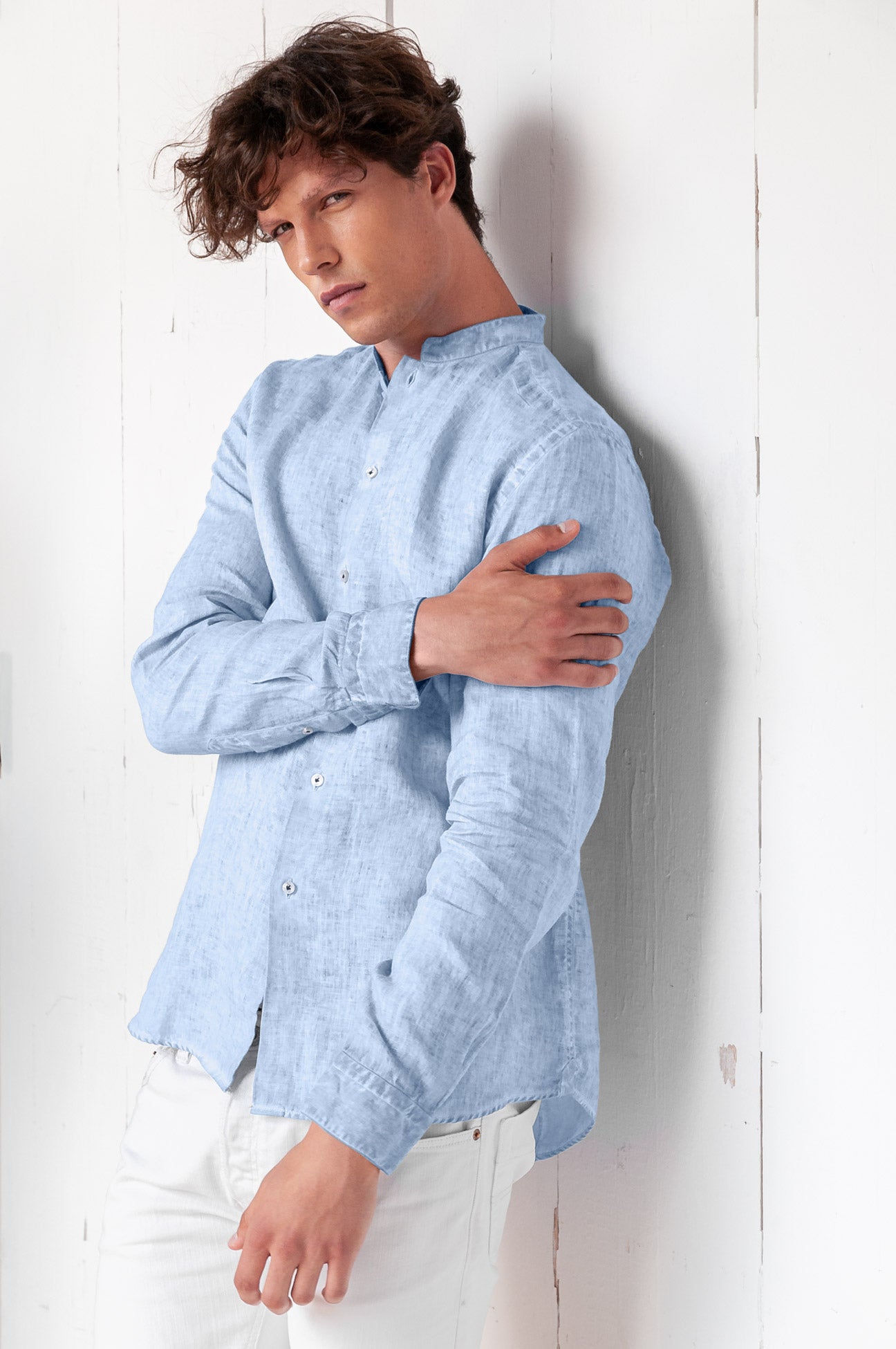 Banded Collar Linen Shirt - Fiji - Shirts