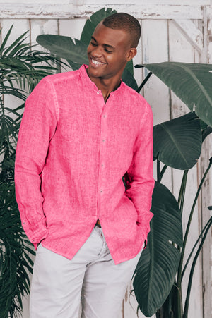 Banded Collar Linen Shirt - Fragola - Shirts
