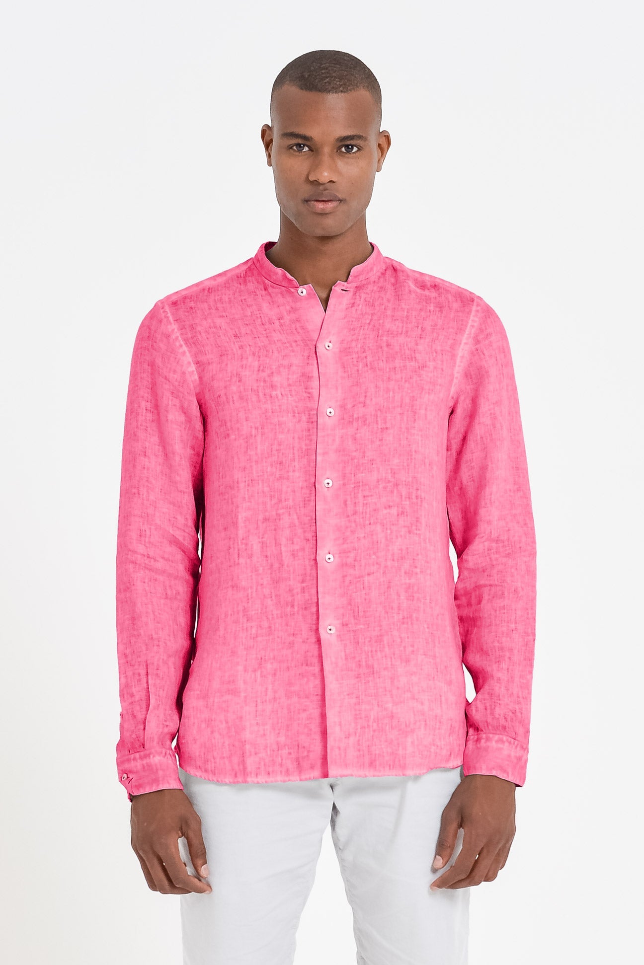Banded Collar Linen Shirt - Fragola - Shirts