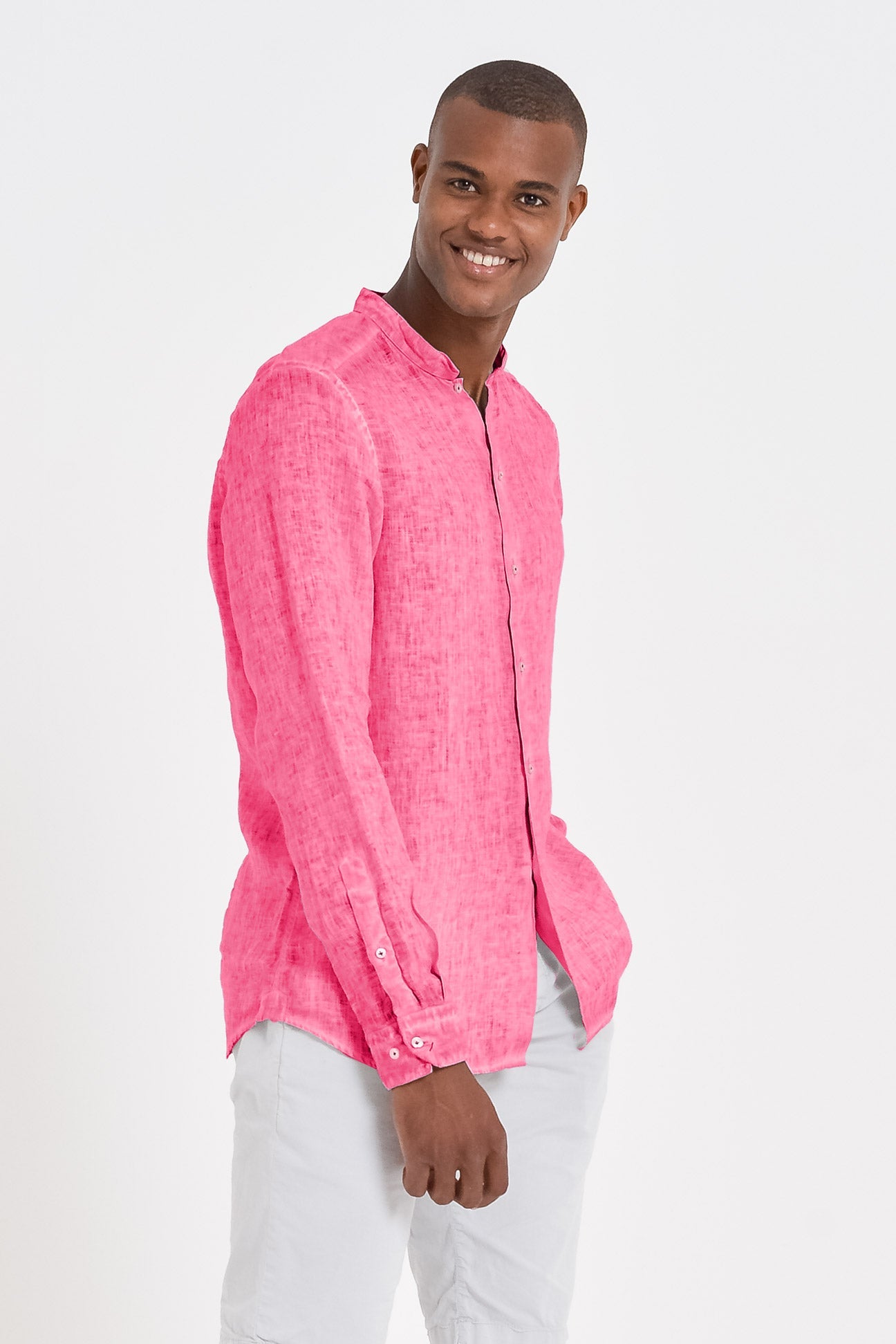 Banded Collar Linen Shirt - Fragola - Shirts