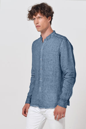 Banded Collar Linen Shirt - Jeans - Shirts