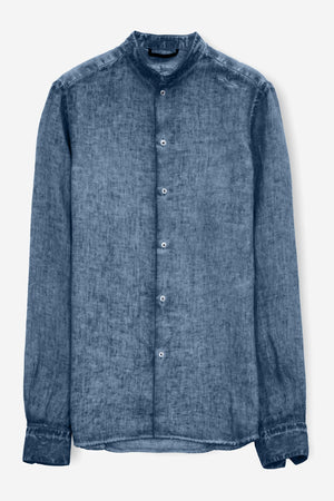 Banded Collar Linen Shirt - Jeans - Shirts
