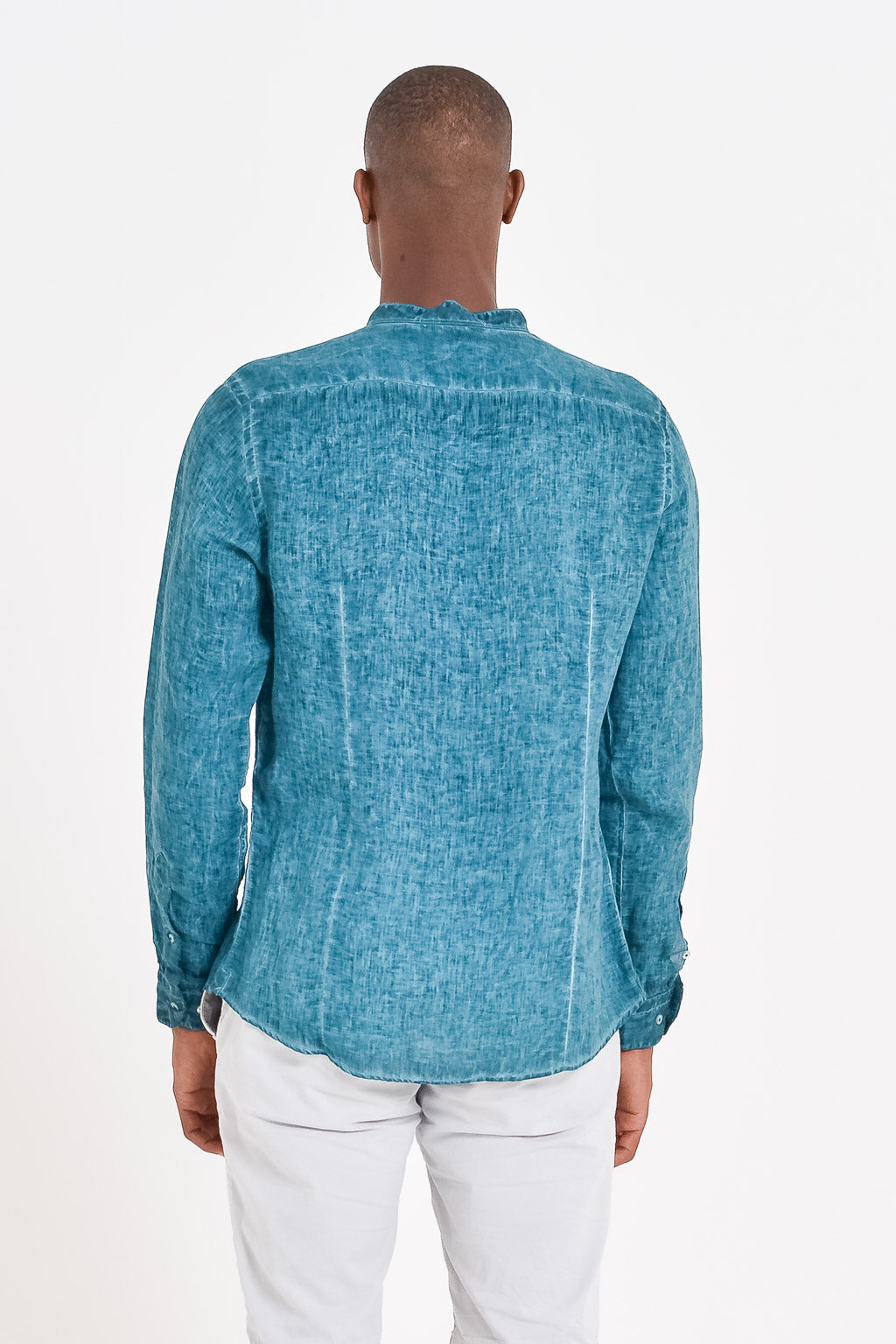 Banded Collar Linen Shirt - Lagoon - Shirts