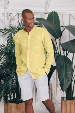 Banded Collar Linen Shirt - Limone - Shirts