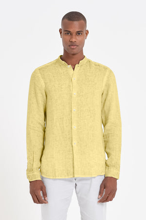 Banded Collar Linen Shirt - Limone - Shirts
