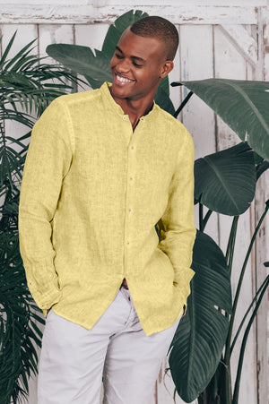 Banded Collar Linen Shirt - Limone - Shirts