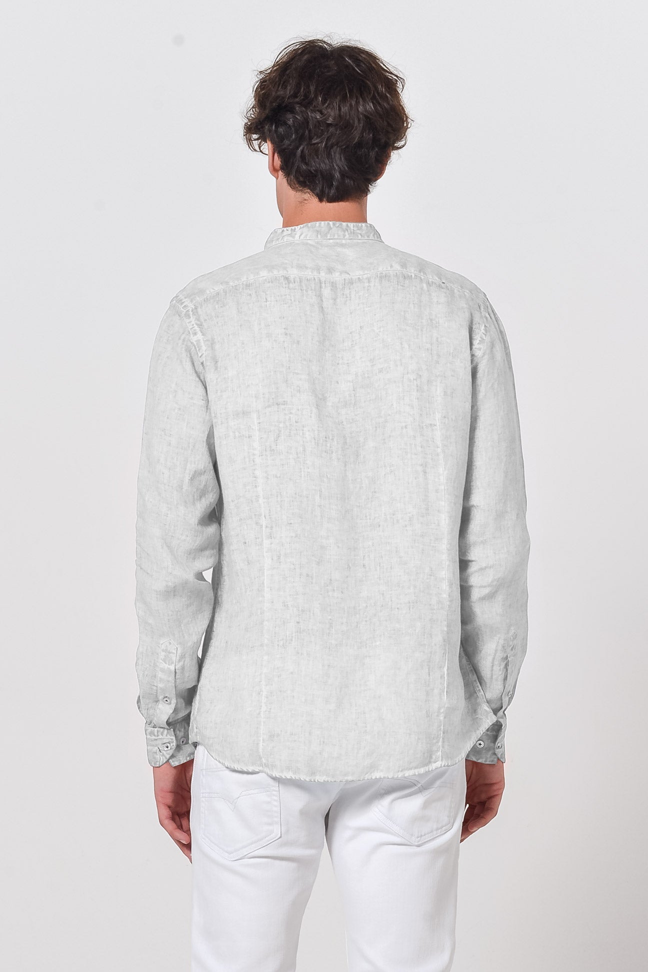 Banded Collar Linen Shirt - Marmo - Shirts