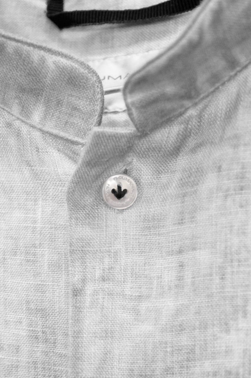 Banded Collar Linen Shirt - Marmo - Shirts