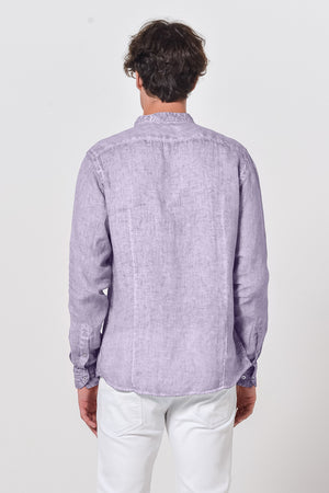 Banded Collar Linen Shirt - Mauve - Shirts