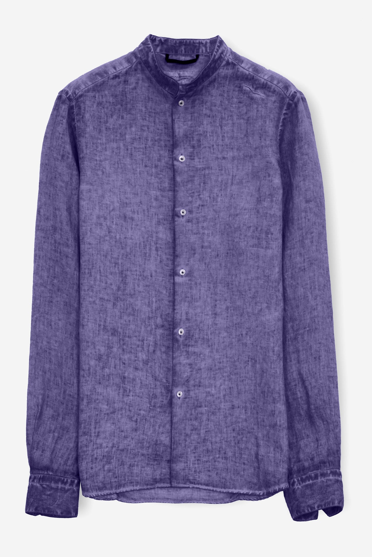 Banded Collar Linen Shirt - Mirtillo - Shirts