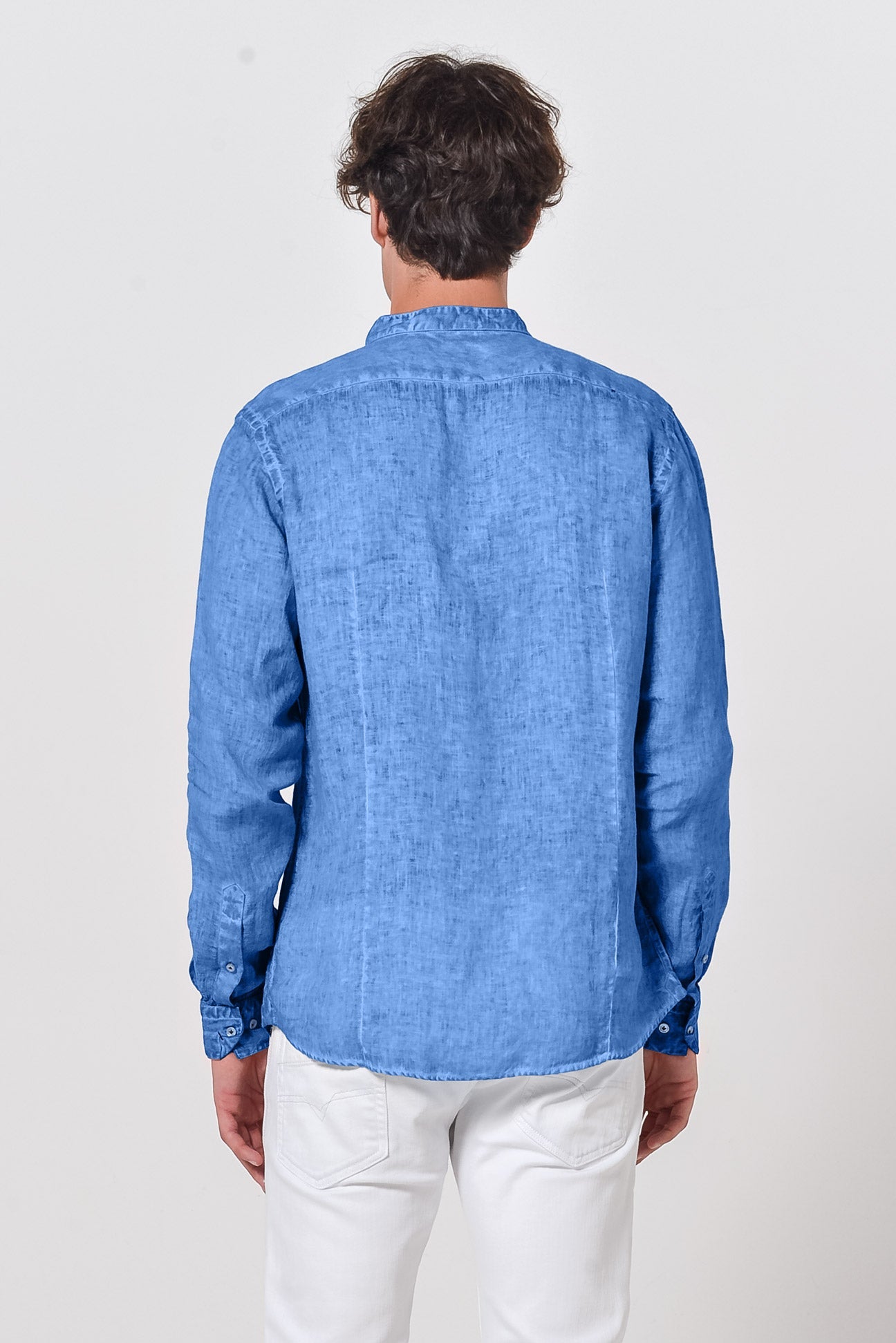 Banded Collar Linen Shirt - Oceano - Shirts