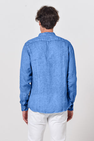 Banded Collar Linen Shirt - Oceano - Shirts