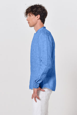 Banded Collar Linen Shirt - Oceano - Shirts