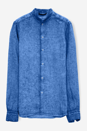 Banded Collar Linen Shirt - Oceano - Shirts