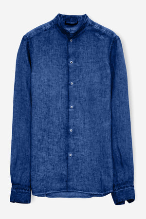 Banded Collar Linen Shirt - Pacific - Shirts