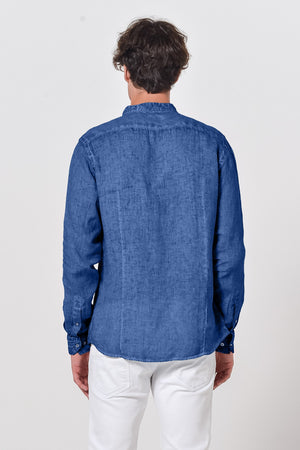 Banded Collar Linen Shirt - Pacific - Shirts