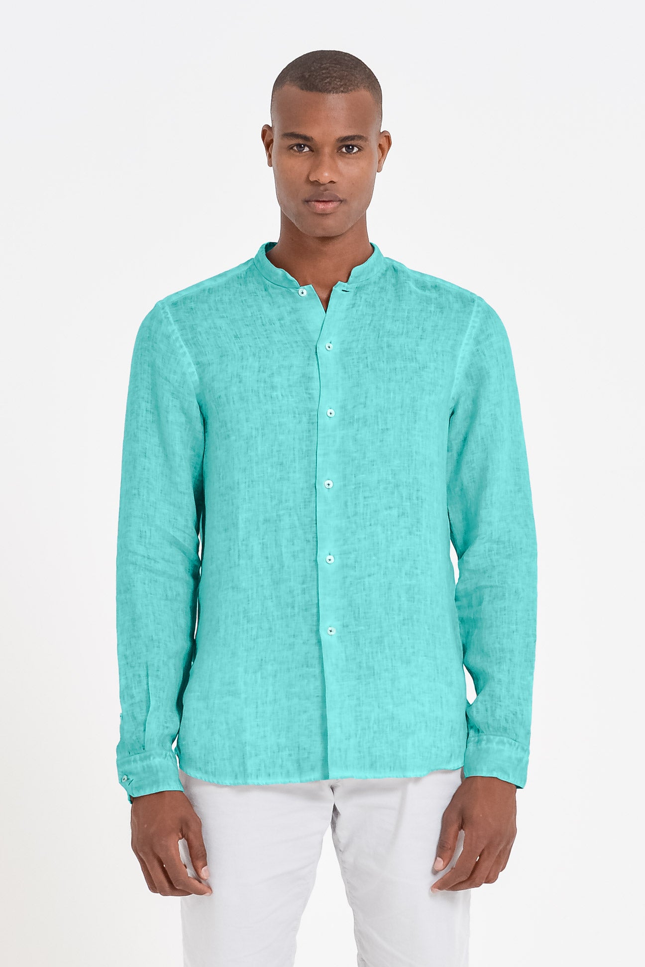 Banded Collar Linen Shirt - Paraggi - Shirts