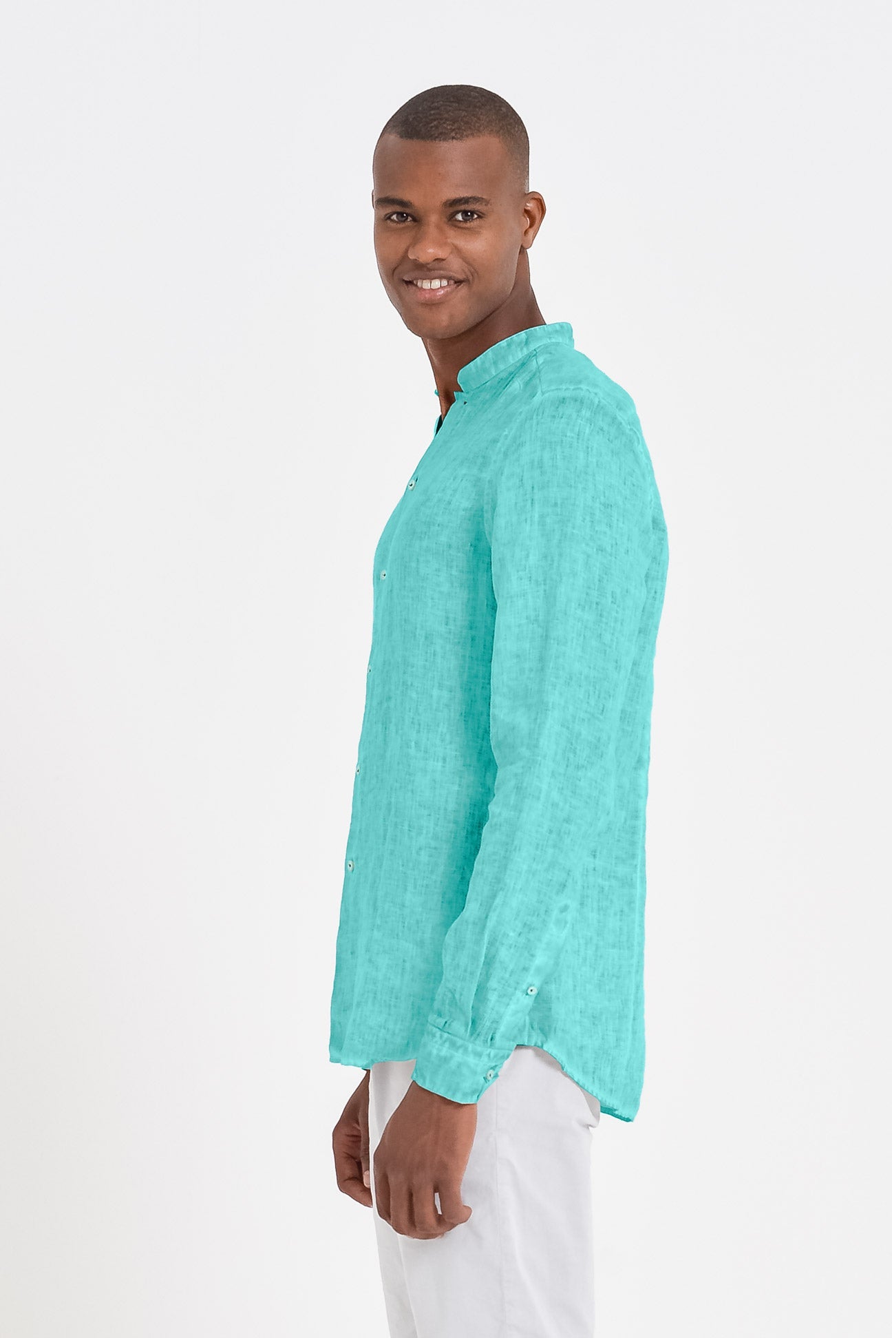 Banded Collar Linen Shirt - Paraggi - Shirts
