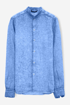 Banded Collar Linen Shirt - Santorini - Shirts