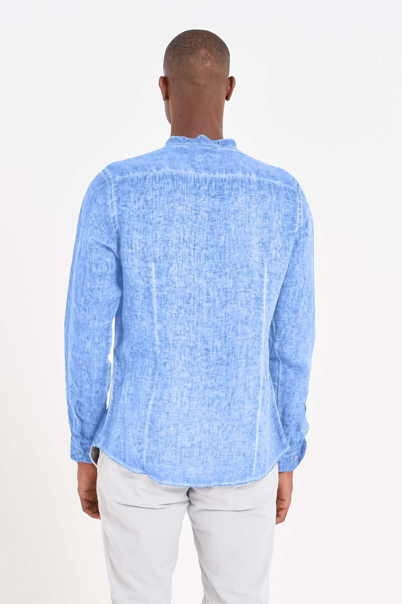 Banded Collar Linen Shirt - Santorini - Shirts