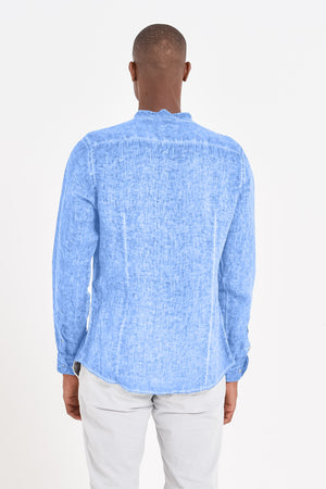 Banded Collar Linen Shirt - Santorini - Shirts