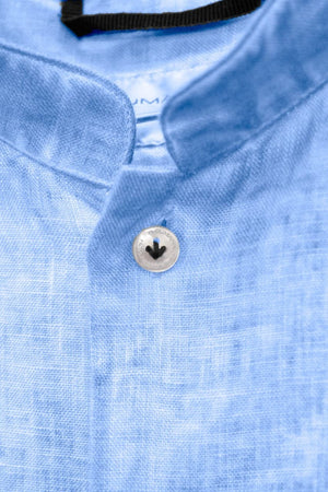 Banded Collar Linen Shirt - Santorini - Shirts
