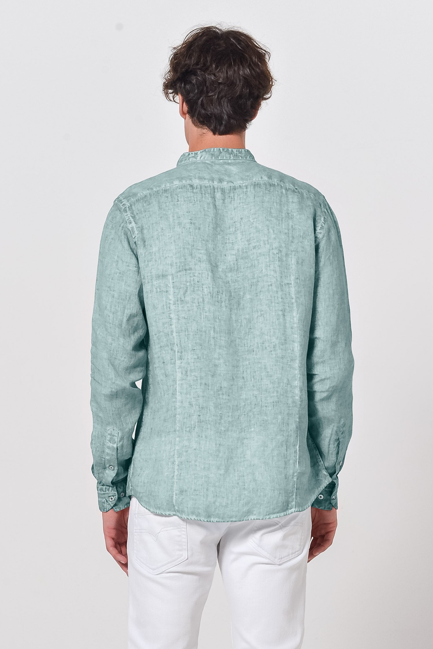 Banded Collar Linen Shirt - Shark - Shirts