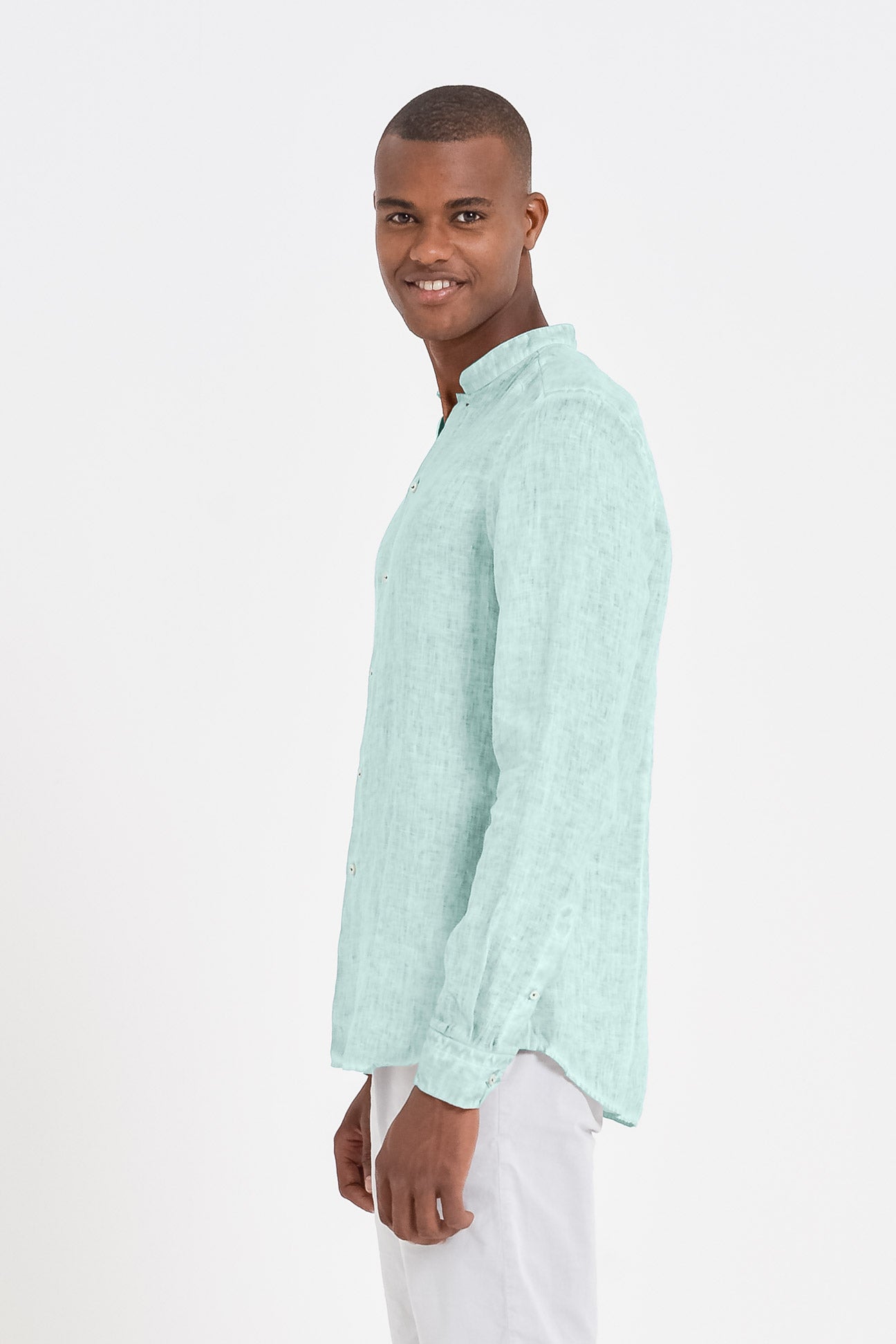 Banded Collar Linen Shirt - Tahiti - Shirts