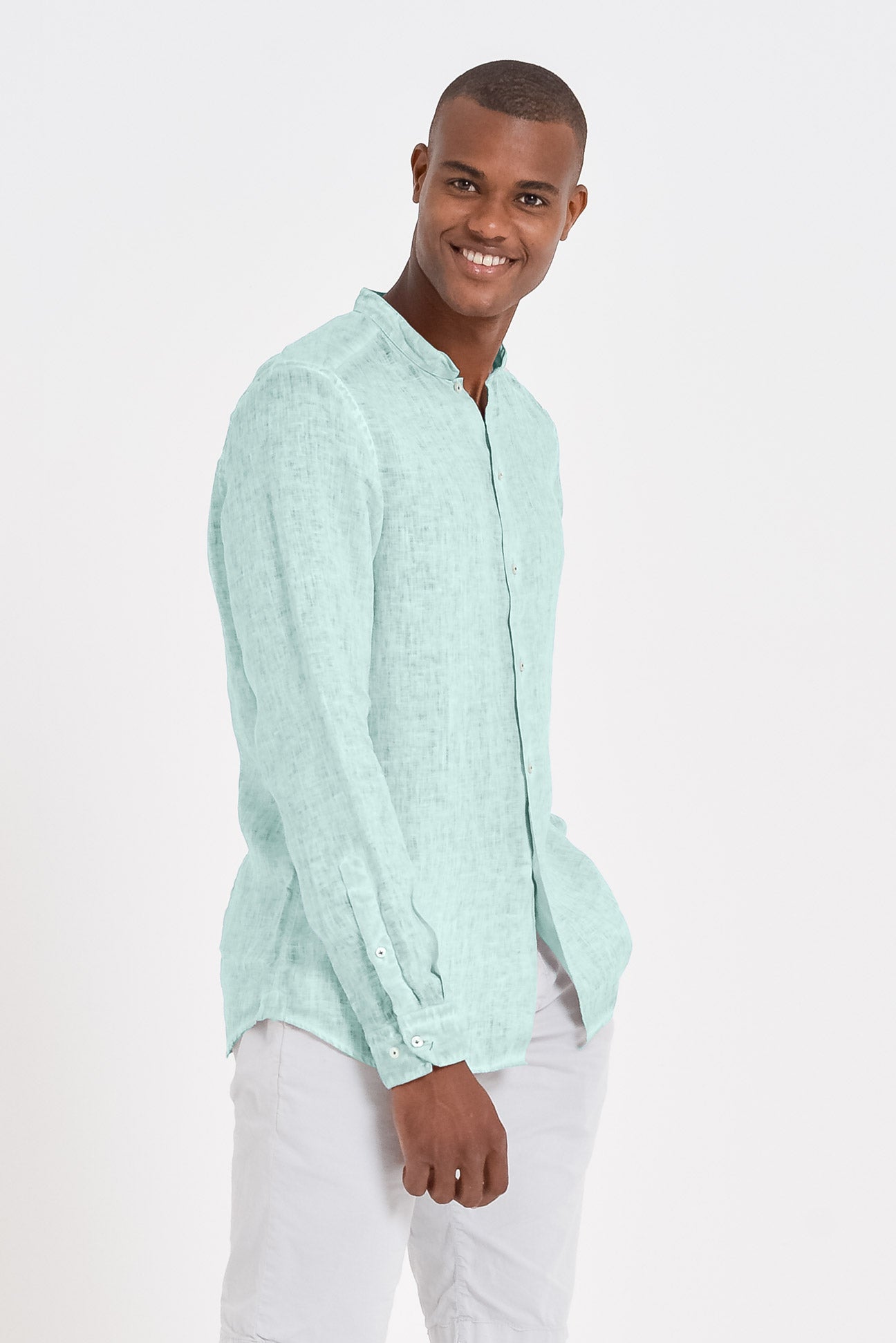 Banded Collar Linen Shirt - Tahiti - Shirts