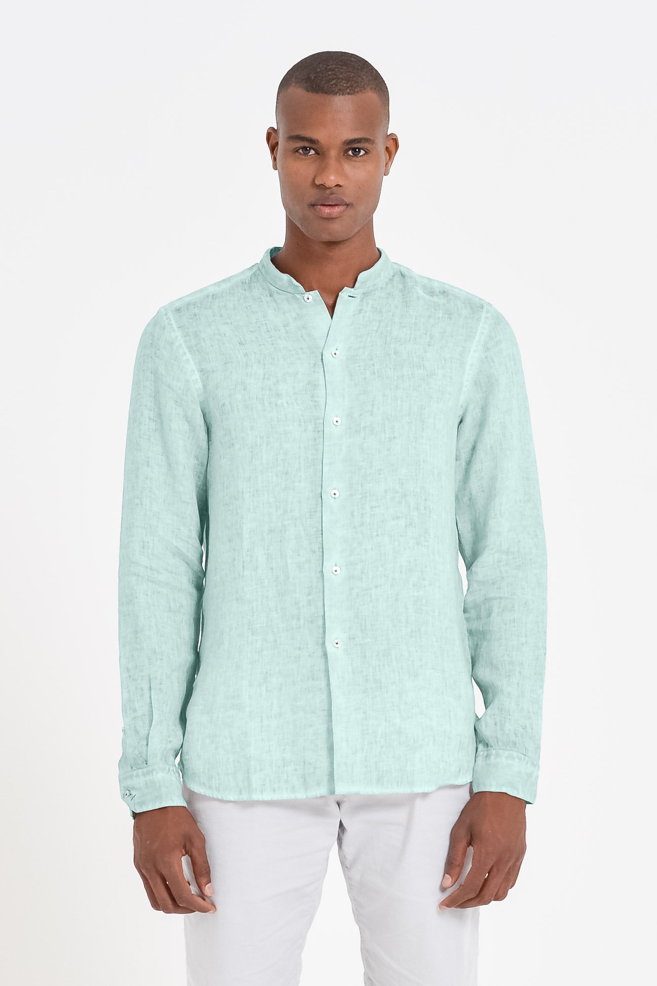 Banded Collar Linen Shirt - Tahiti - Shirts