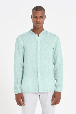 Banded Collar Linen Shirt - Tahiti - Shirts
