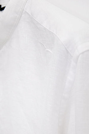 Banded Collar Linen Shirt - Bianco - Shirts