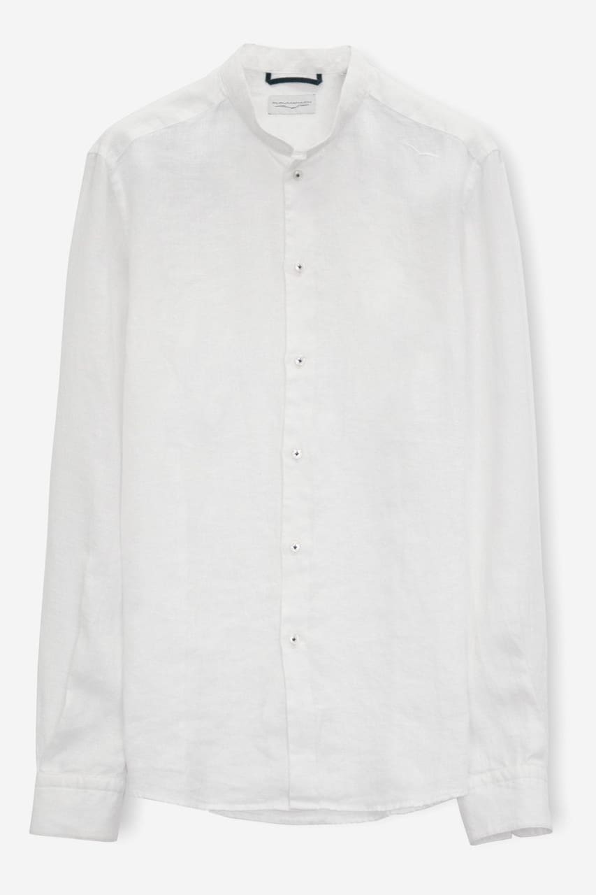 Banded Collar Linen Shirt - Bianco - Shirts