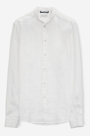 Banded Collar Linen Shirt - Bianco - Shirts