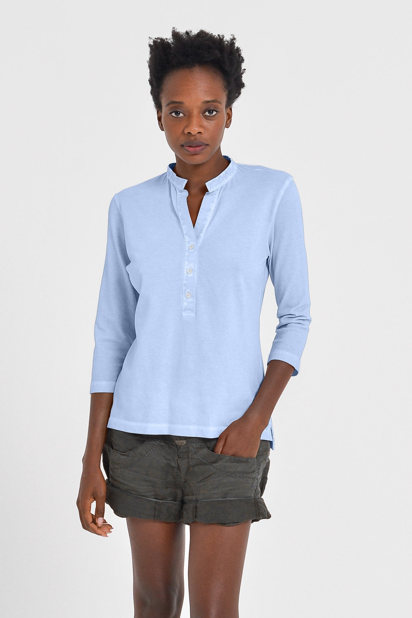 Banded Collar Polo Shirt - Cielo - Polos