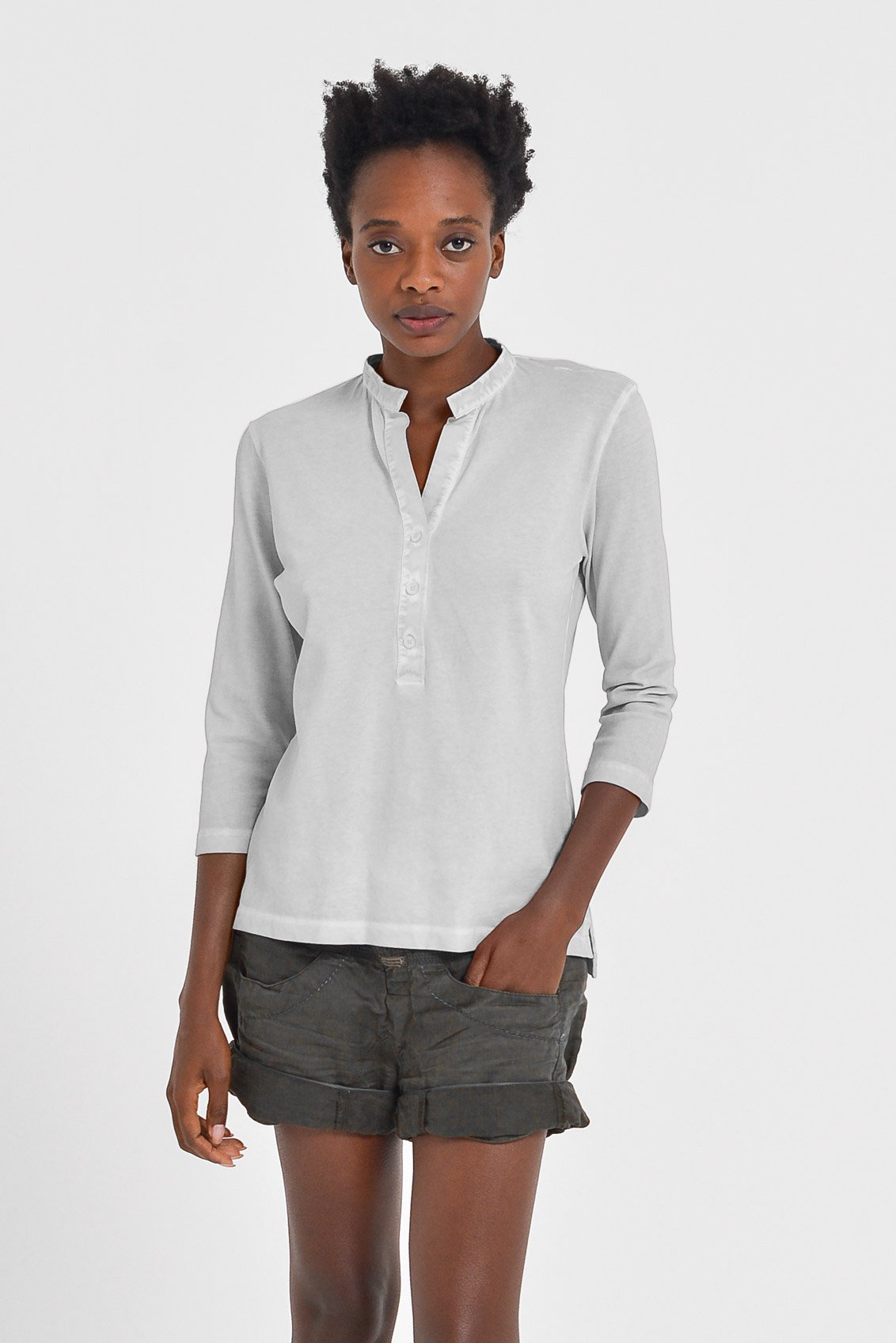 Banded Collar Polo Shirt - Marmo - Polos