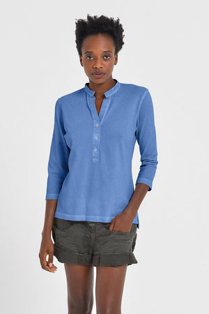 Banded Collar Polo Shirt - Oceano - Polos