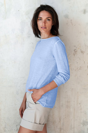 Boat Neck Cotton Sweater - Cielo - Sweaters