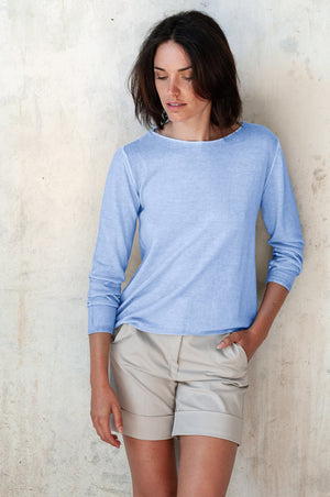 Boat Neck Cotton Sweater - Cielo - Sweaters