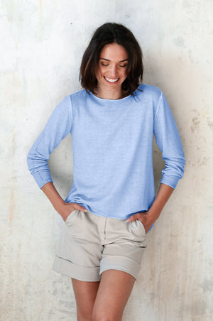 Boat Neck Cotton Sweater - Cielo - Sweaters