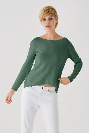 Boat Neck Cotton Sweater - Ginepro - Sweaters
